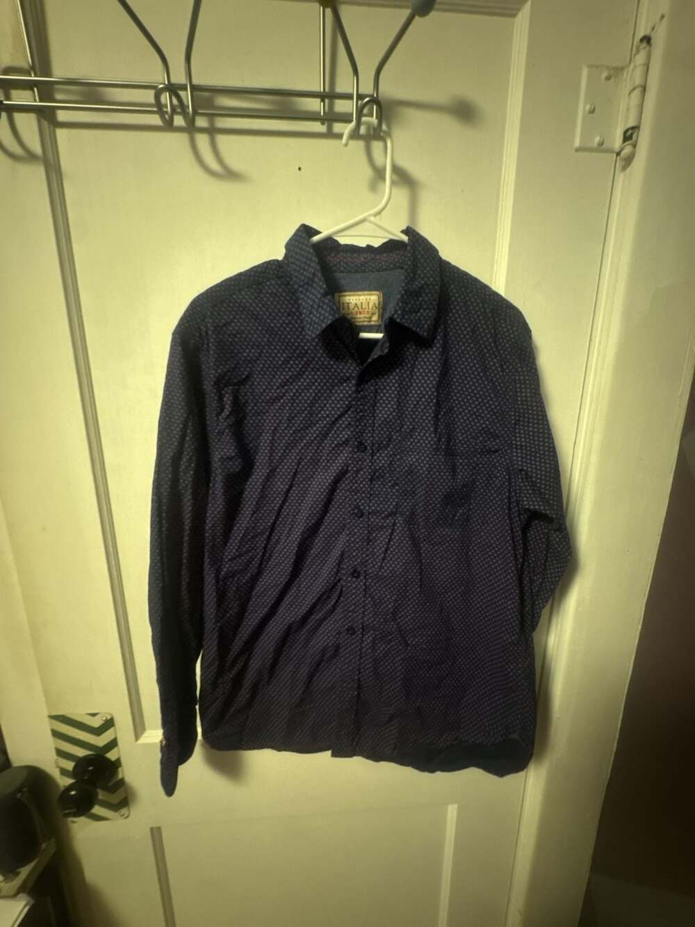 Vintage Italia 1958 Long Sleeve Button-Up Shirt Blue Floral Print Men's